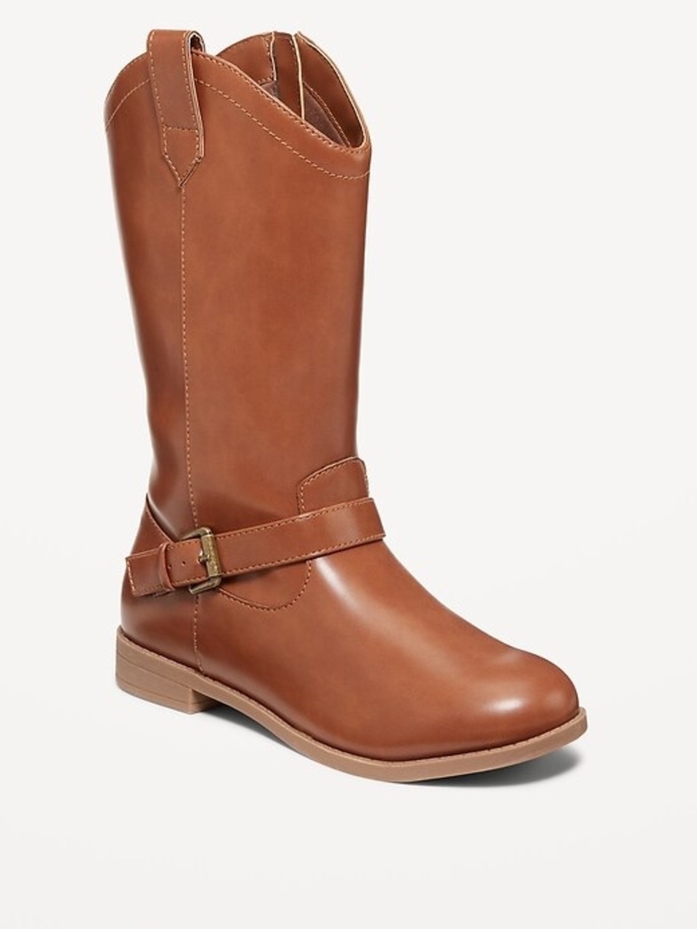 Old Navy Big Girls Tall Faux Leather Brown Buckled Boots Size 4 NWT